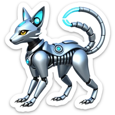 Mechanical shiny alloy metallic futuristic steel highly advanced technological cyborg cybernetic Genet-Absol-Zeraora-Primagen-fusion-creature  sticker
