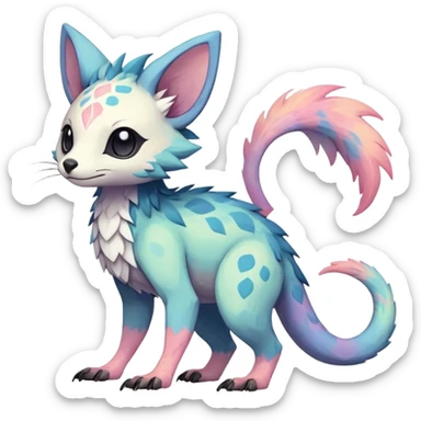 Rare realistic exotic pastel cute epic pretty beautiful handsome gorgeous aesthetic colorful vibrant Vernid-Trico-species-Fakemon-creature by LiLaiRa, 4 legs, 1 tail, random markings, (full body) sticker
