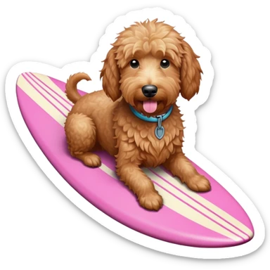 pink golden doodle on a surfboard  sticker