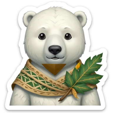 a polar bear wearing ancient leaf cloth, half body, icon sticker