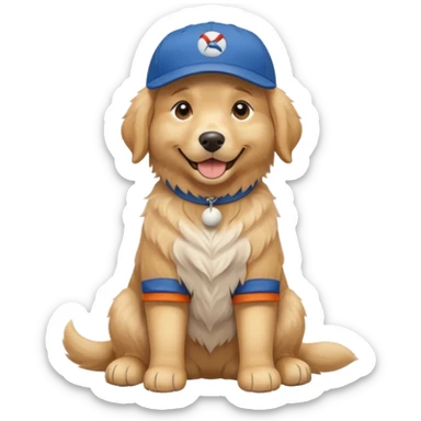 Golden retriever dog with blue baseball cap fullbody sitting down sticker