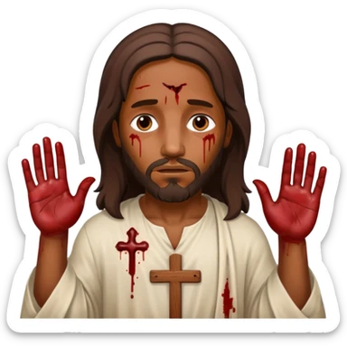African American Jesus Christ with nail holes in his hands with blood stains on holes sticker