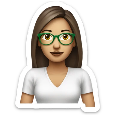 Développeur web qui porte des lunettes avec un pc dans les mains. femme blanche cheveux mi long marrons yeux verts et taches de rousseur sur le nez sticker