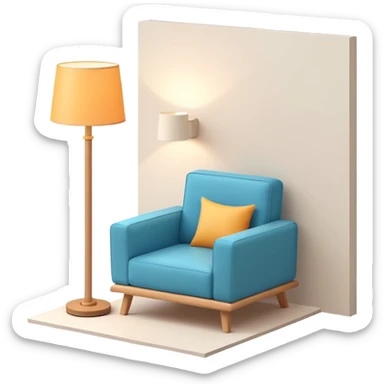 isometric corner of hotel room with floor lamp and modern armchair sticker