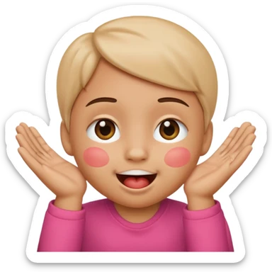 apple-style emoji head blushing hands over face only small baby smile mouth showing sticker