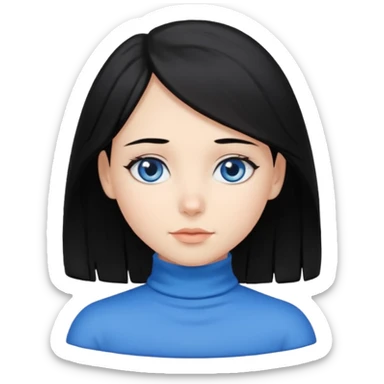 Girl with black hair thats about shoulder lenght with blue eyes covering their neck sticker