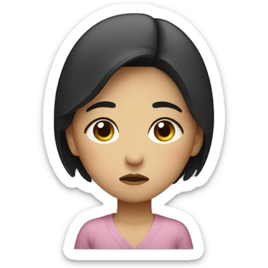 Korean woman in her 30s with a tired and sad expression, mother, worried black hair sticker