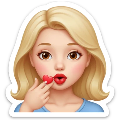 A cute circular blowing a smooch kiss and little bite on the lower lip sticker