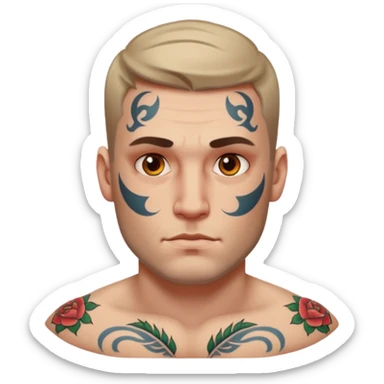 tattoo man, white skintone,tattoos on face, more visible, bulky man with tattos on his chest. sticker