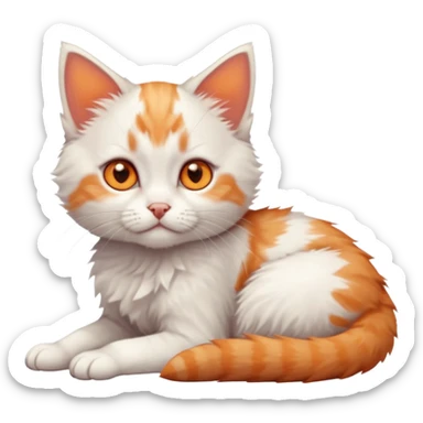 full body of very small + skinny ginger and white kitten with deep orange eyes and triangular shaped face lying down sticker