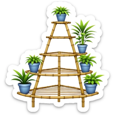 Very Large alien-futuristic multi-tier multi-level curved spiral step plant rack constructed from 7/8ths of an inch thin vining bamboo poles  sticker