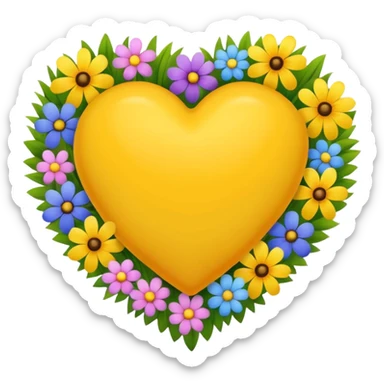yellow heart with beautiful colorful field flowers around its border sticker