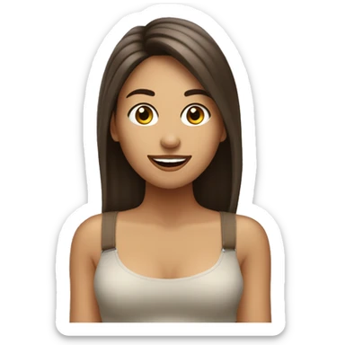 Crea una chica blanca cabello marrón comiendo sticker