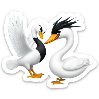 a swan and a magpie having a fight sticker