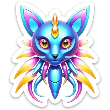  Epic legendary warm-colored sunny rare glowing mechanical sparkly transparent bioluminescent luminescent vibrant bright pastel dark exotic iridescent colorful gradients futuristic modern metallic glossy glittery fantasy-cyber-Fakémon-Vernid-creature sticker
