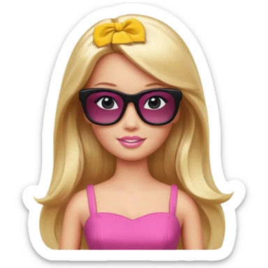 barbie with long blonde hair wear black sun glasses, pink dress sticker