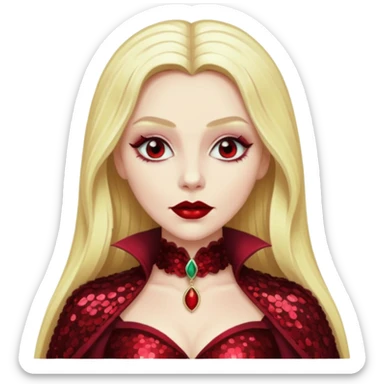 Countess Dracula from Universal Monsters with long blonde hair, dark red sequin outfit sticker