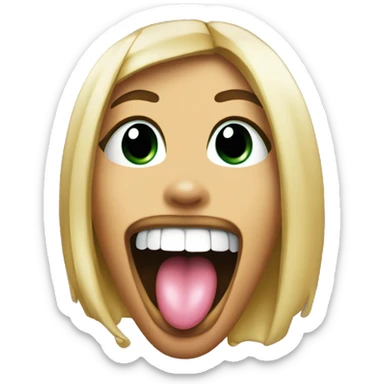 girl with tongue hanging out makes rock sign near mouth sticker