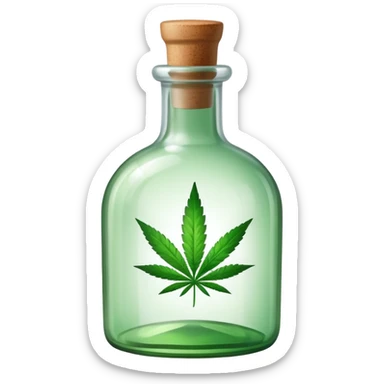 curved glass bottle with a cannabis leaf on it sticker