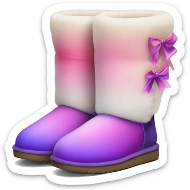 Realistic pair of pink to purple ombre fur Ugg boots with silk ribbon bows. sticker