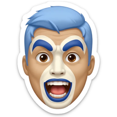 A man with half-blue, half-white face paint, shouting proudly. sticker