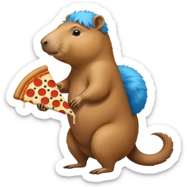 my capybara has got long legs. it has got blue fur. it's eating pizza sticker
