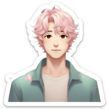 Gorgeous pastel anime style gentle man with blushing face and butterflies aesthetic trending style sticker