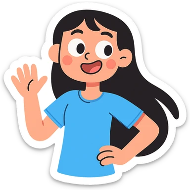 pastel toon style teenager girl with black long hair and blue shirt sticker
