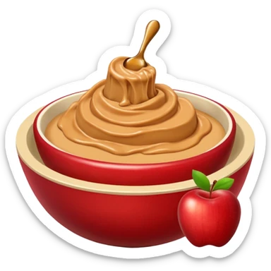 bowl with apple chunks with peanut butter sticker