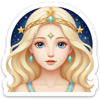 universe goddess Sophia with pretty perfect feminine attractive face, cosmic beauty with detailed delicate facial features, starry goddess with ethereal glow sticker