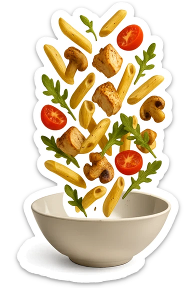 bowl in cui cade cibo da ristorante, iperrealistico 4k sticker