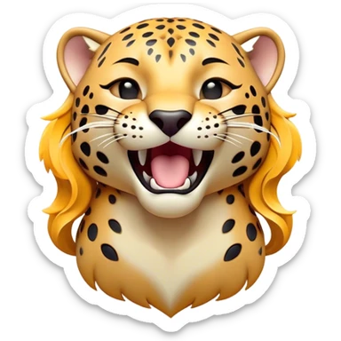 Cinematic Cute Yawning Jaguar Portrait Emoji, Head tilted slightly with a dramatic, wide-open yawn, showcasing a lithe, graceful build with distinctive rosette patterns and sleepy, half-closed eyes, Simplified yet irresistibly adorable features, highly detailed, glowing with a soft, cozy wild glow, high shine, relaxed yet expressive, stylized with a dash of whimsical feline charm, soft glowing outline, capturing the essence of a drowsy yet affectionate guardian that appears ready to stretch out for a nap! sticker