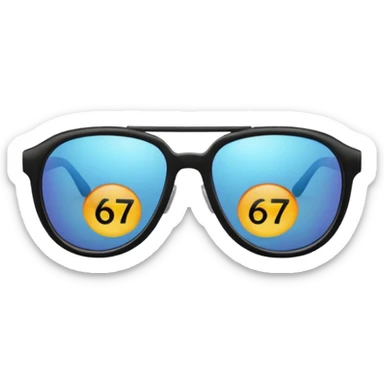 Sunglasses with the number 67 on them sticker