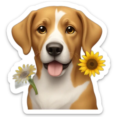 dog holding sunflower sticker