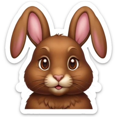 Cinematic Noble Brown Rabbit Portrait Emoji, Poised and regal, with a sturdy, compact build and a rich, velvety brown fur, long, alert ears and deep-set soulful brown eyes, Simplified yet sharp and sophisticated features, highly detailed, glowing with a warm, dignified glow, high shine, intelligent and gentle, stylized with an air of rustic elegance, focused and attentive, soft glowing outline, capturing the essence of a watchful and confident companion, so majestic it feels as though it could hop out of the screen with effortless authority! sticker
