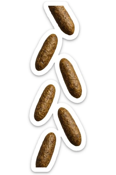 FECI DI ANIMALE A PALLINI LEGGERMENTE ALLUNGATI CADONO DALL'ALTO VERTICALMENTE, IPERREALISTICI 4K sticker