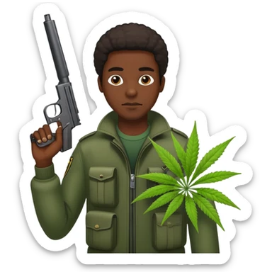Black guy with gun and weed sticker