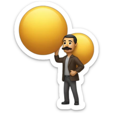 Man with mustache strenuously carrying heavy balls sticker