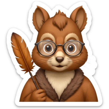 écureuil savant, air sérieux, tenant une plume, lunettes sticker