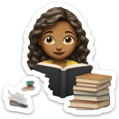 girl reading a book with bunch of books in the back sticker