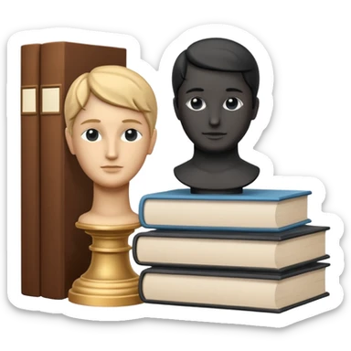 Minimalistic flat vector icon, iOS style, thin black contour on white background. Bust statue on a small pedestal next to a stack of books, symbolizing classic literature. Clean, no text, no shadows sticker