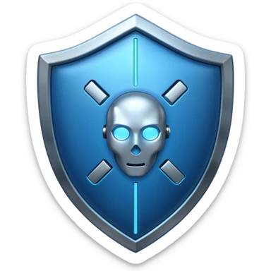 generate blue cyber shield with different  hack symbols sticker