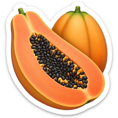 papaya cut in half, showing black seeds sticker