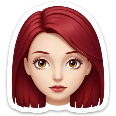 A woman whit dark red hair and some eys lashes sticker