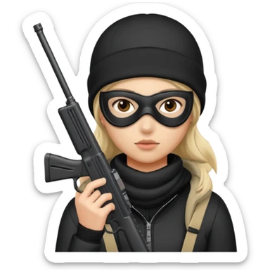 A girl with a ski mask and gun sticker