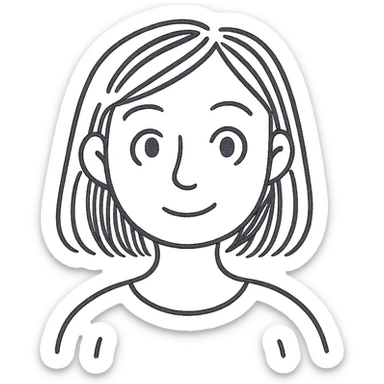 a female with white skin, big eyes, middle-length hair which is right at the shoulder sticker