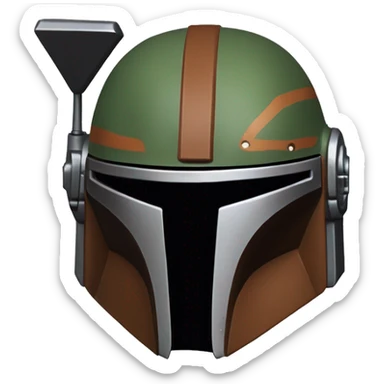 Olive and rust colored Mandalorian helmet with antenna sticker