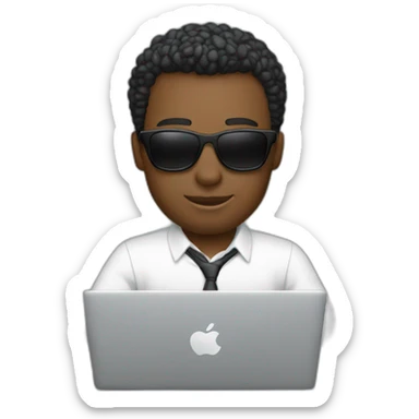 a white man with sunglasses typing in macbook pro 14 inch sticker