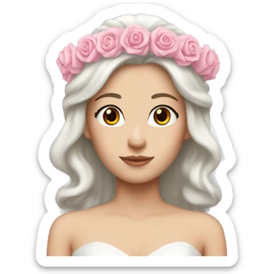 White girl with long hair as a bride wearing pink crown and pink bow on top of a head sticker