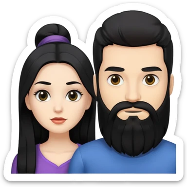 couple of newlyweds, white skin man with black hair and black beard; white skin woman with long black hair and black eyes sticker